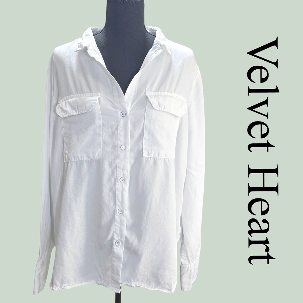 Velvet Heart Button Down Shirt Womens L White Tencel Utility Roll Tab Blouse L
